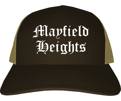 Mayfield Heights Ohio OH Old English Mens Trucker Hat Cap Brown