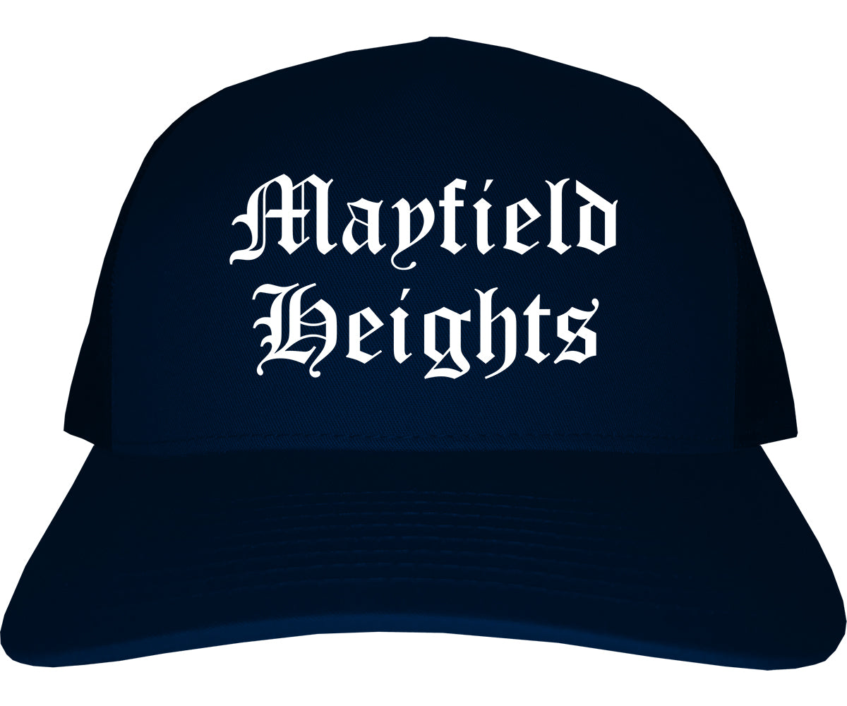 Mayfield Heights Ohio OH Old English Mens Trucker Hat Cap Navy Blue