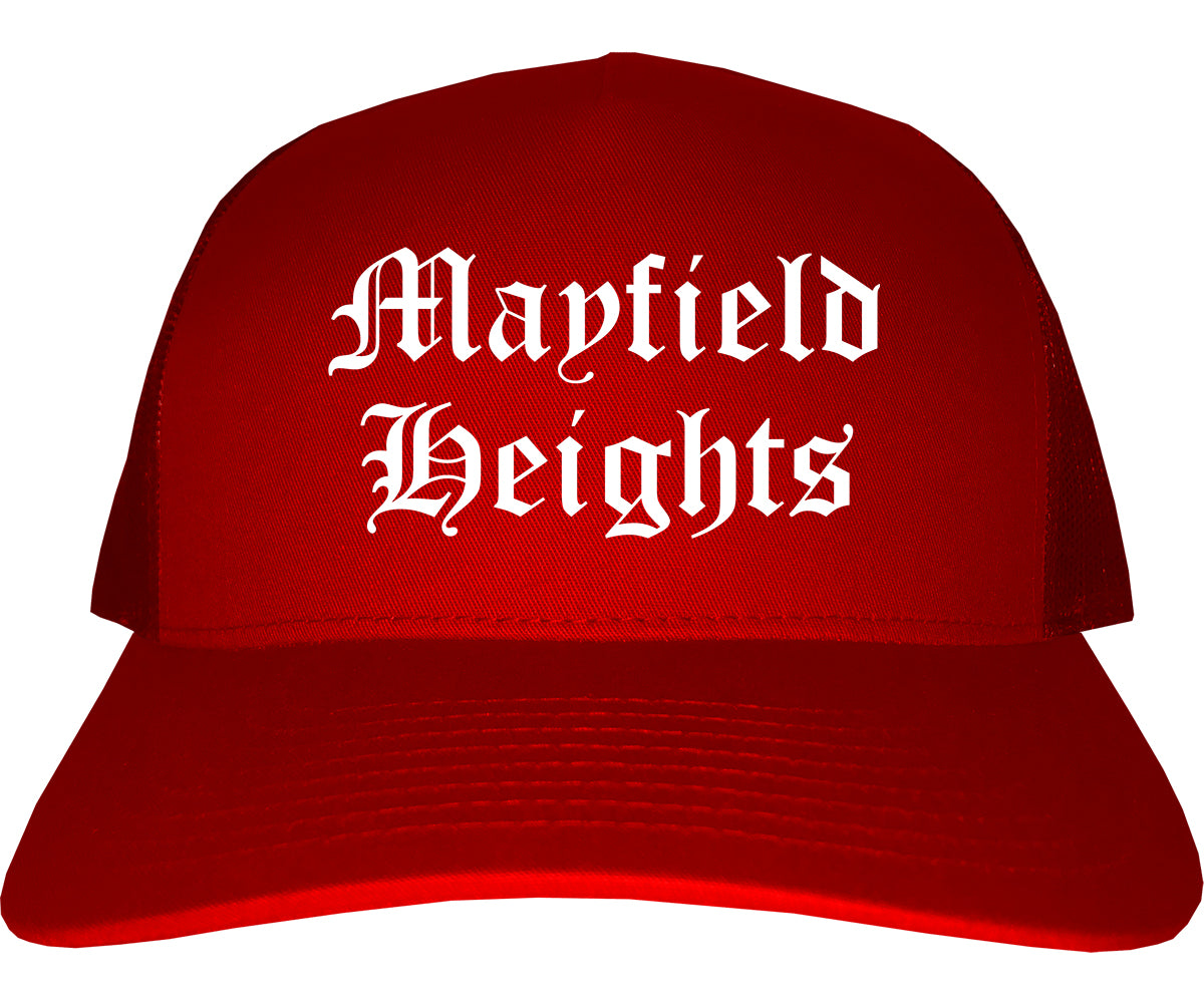 Mayfield Heights Ohio OH Old English Mens Trucker Hat Cap Red