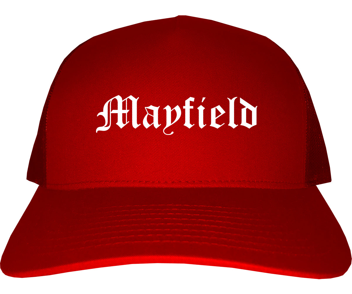 Mayfield Kentucky KY Old English Mens Trucker Hat Cap Red