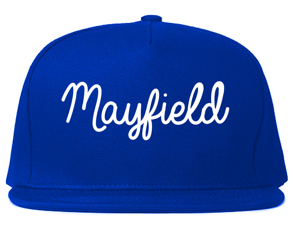 Mayfield Kentucky KY Script Mens Snapback Hat Royal Blue