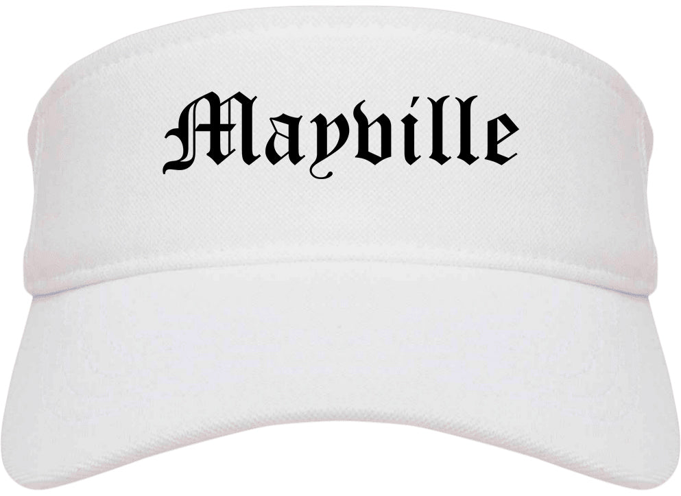 Mayville Wisconsin WI Old English Mens Visor Cap Hat White