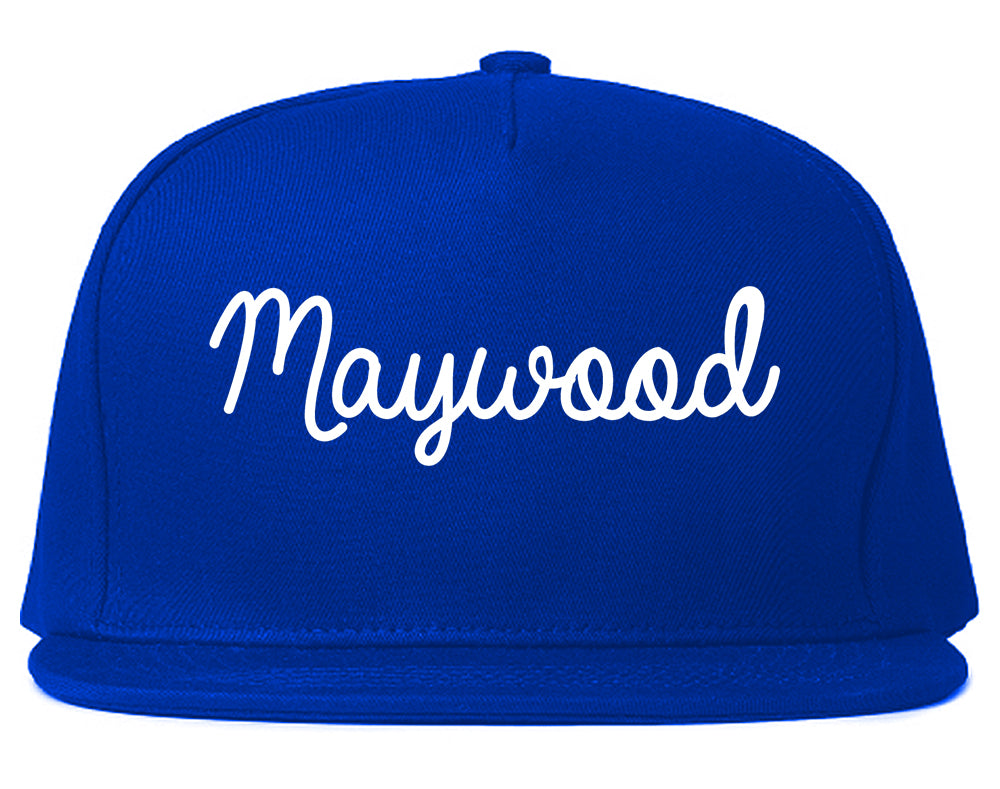 Maywood New Jersey NJ Script Mens Snapback Hat Royal Blue