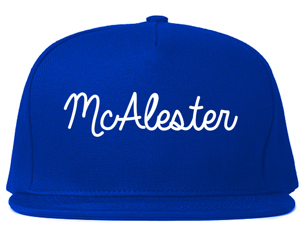 McAlester Oklahoma OK Script Mens Snapback Hat Royal Blue