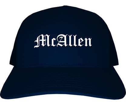 McAllen Texas TX Old English Mens Trucker Hat Cap Navy Blue