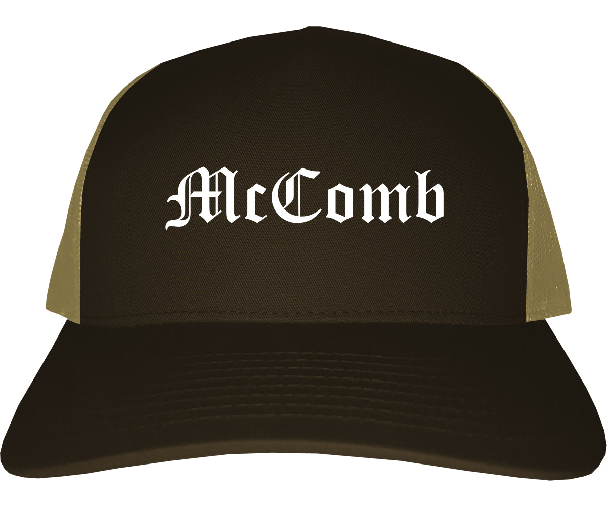 McComb Mississippi MS Old English Mens Trucker Hat Cap Brown