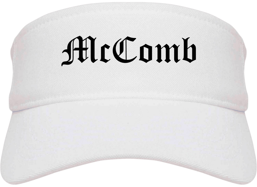 McComb Mississippi MS Old English Mens Visor Cap Hat White
