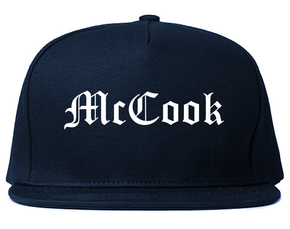 McCook Nebraska NE Old English Mens Snapback Hat Navy Blue