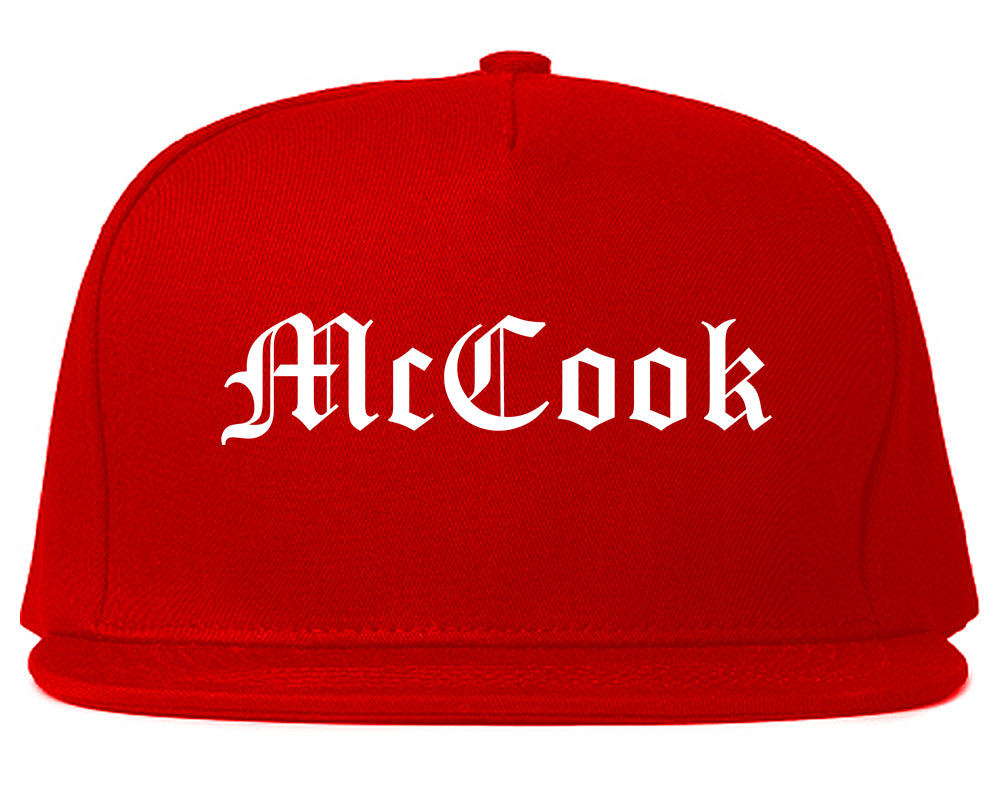 McCook Nebraska NE Old English Mens Snapback Hat Red