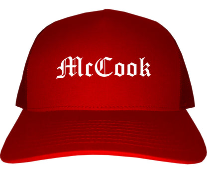 McCook Nebraska NE Old English Mens Trucker Hat Cap Red