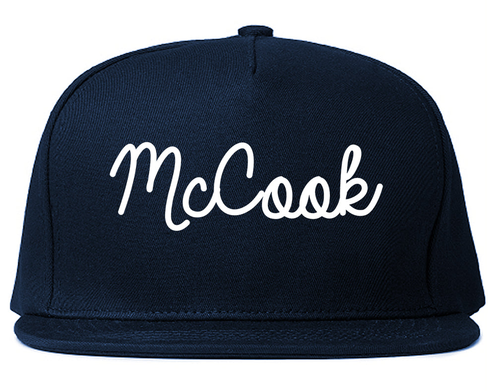 McCook Nebraska NE Script Mens Snapback Hat Navy Blue
