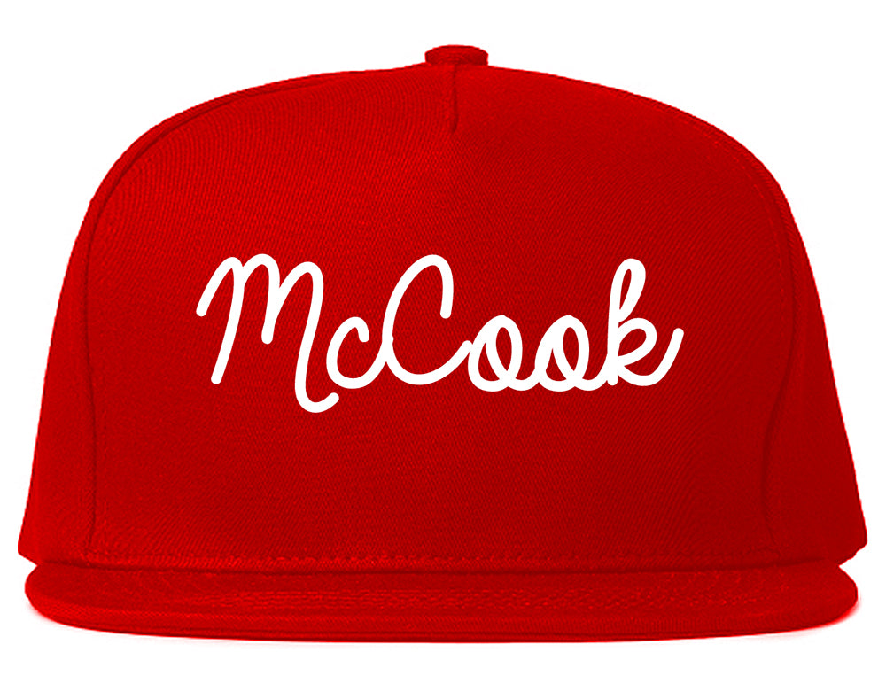 McCook Nebraska NE Script Mens Snapback Hat Red