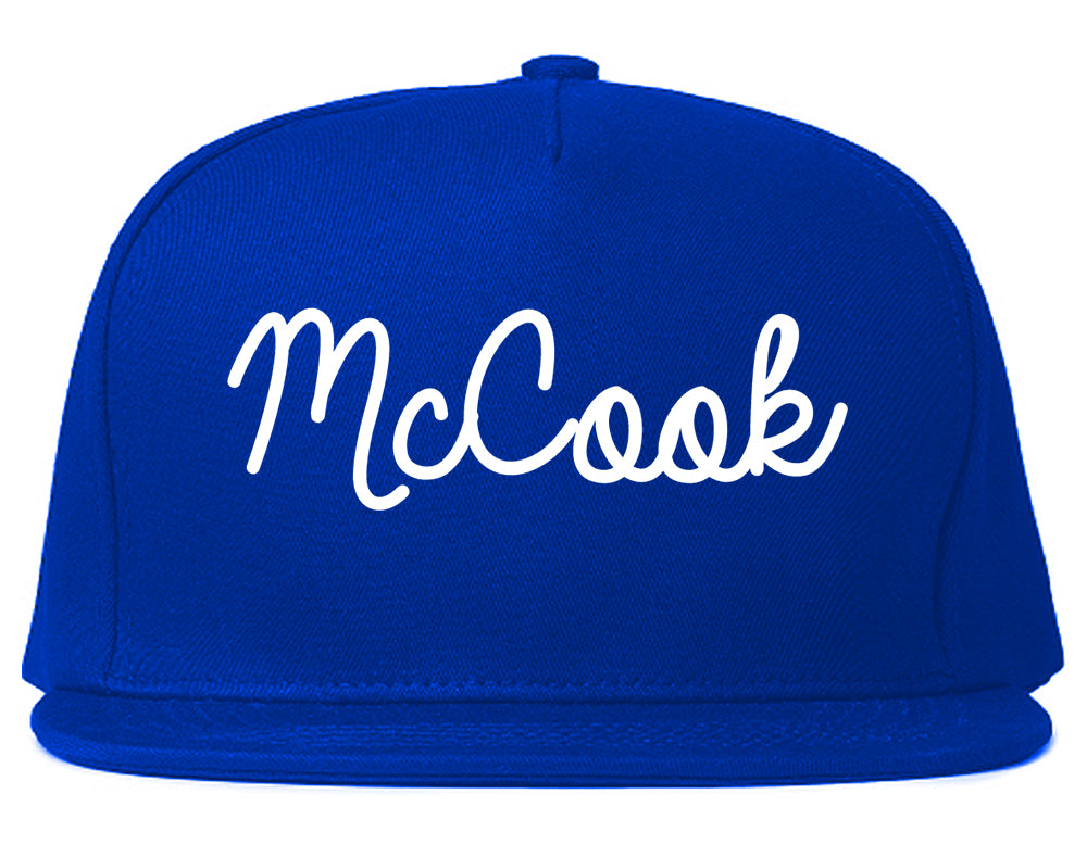 McCook Nebraska NE Script Mens Snapback Hat Royal Blue