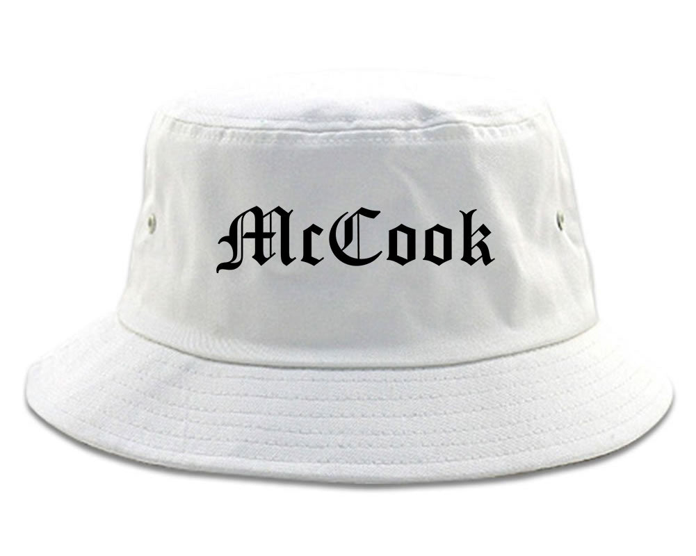 McCook Nebraska NE Old English Mens Bucket Hat White