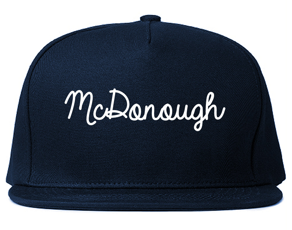 McDonough Georgia GA Script Mens Snapback Hat Navy Blue