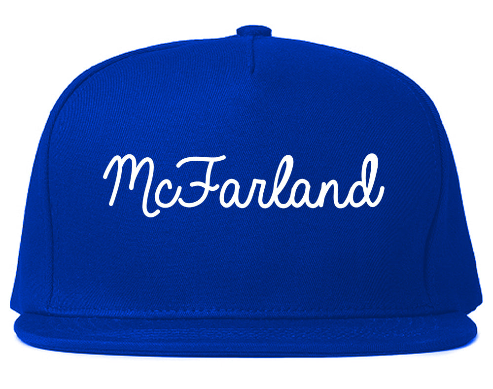 McFarland California CA Script Mens Snapback Hat Royal Blue