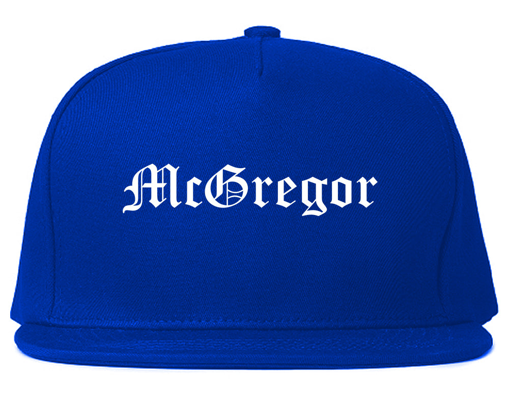 McGregor Texas TX Old English Mens Snapback Hat Royal Blue