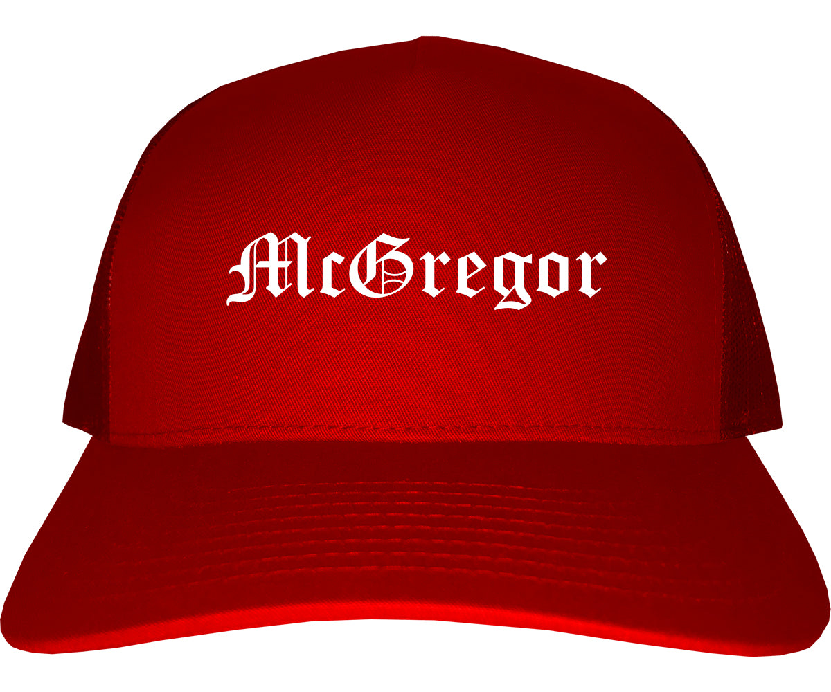 McGregor Texas TX Old English Mens Trucker Hat Cap Red