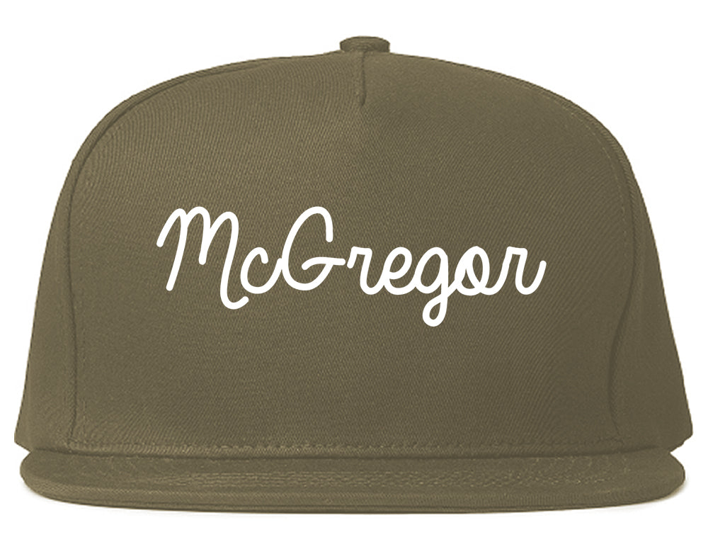 McGregor Texas TX Script Mens Snapback Hat Grey