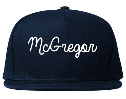 McGregor Texas TX Script Mens Snapback Hat Navy Blue