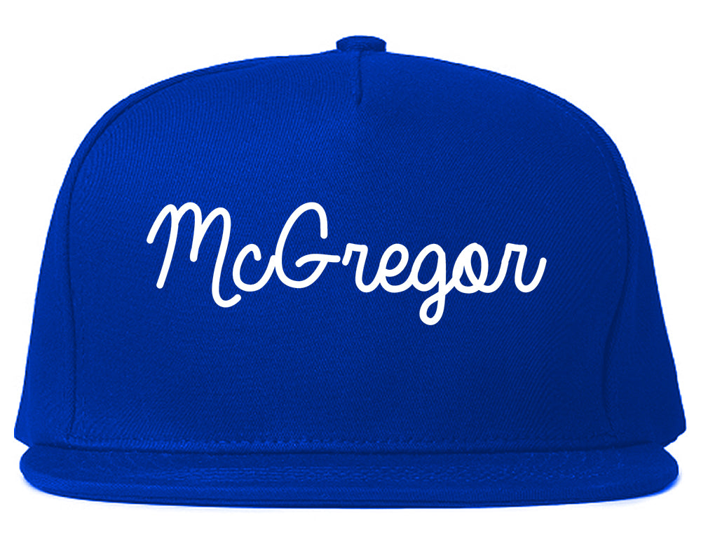 McGregor Texas TX Script Mens Snapback Hat Royal Blue