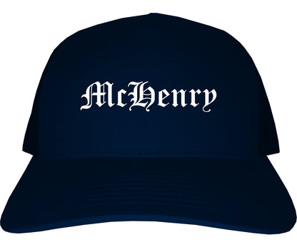 McHenry Illinois IL Old English Mens Trucker Hat Cap Navy Blue
