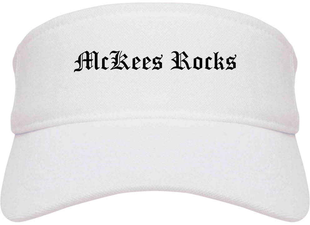 McKees Rocks Pennsylvania PA Old English Mens Visor Cap Hat White