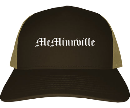 McMinnville Oregon OR Old English Mens Trucker Hat Cap Brown