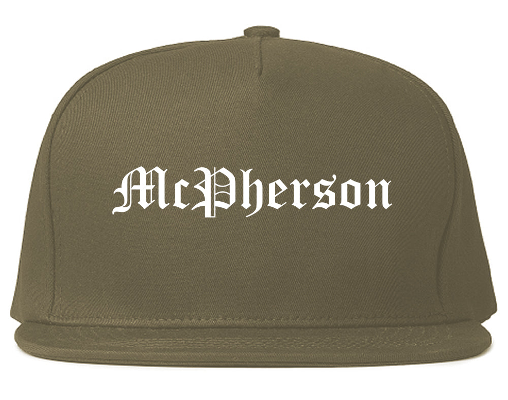 McPherson Kansas KS Old English Mens Snapback Hat Grey