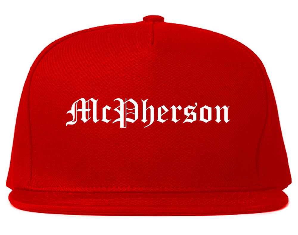 McPherson Kansas KS Old English Mens Snapback Hat Red