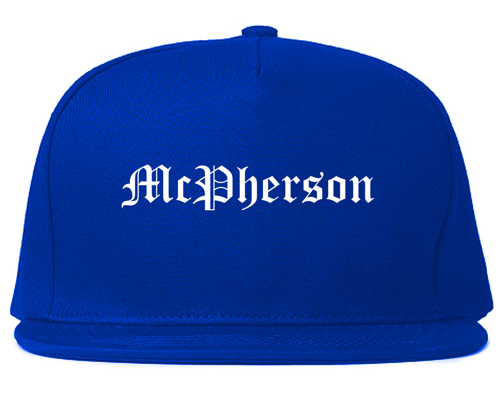 McPherson Kansas KS Old English Mens Snapback Hat Royal Blue
