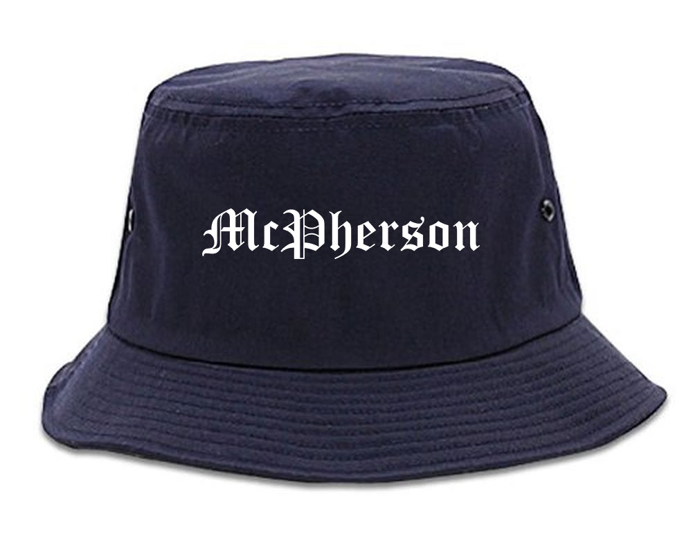McPherson Kansas KS Old English Mens Bucket Hat Navy Blue