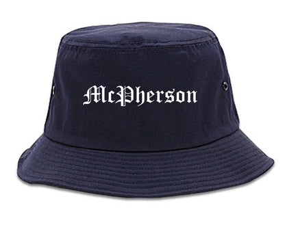 McPherson Kansas KS Old English Mens Bucket Hat Navy Blue