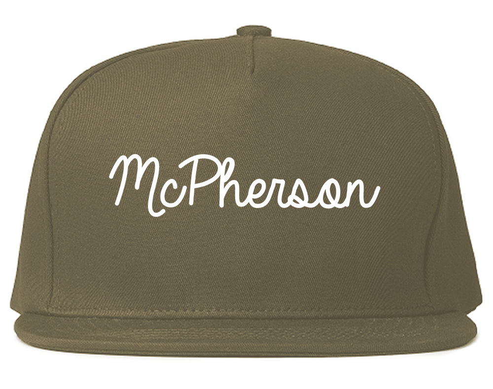 McPherson Kansas KS Script Mens Snapback Hat Grey