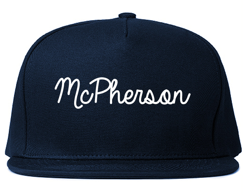 McPherson Kansas KS Script Mens Snapback Hat Navy Blue