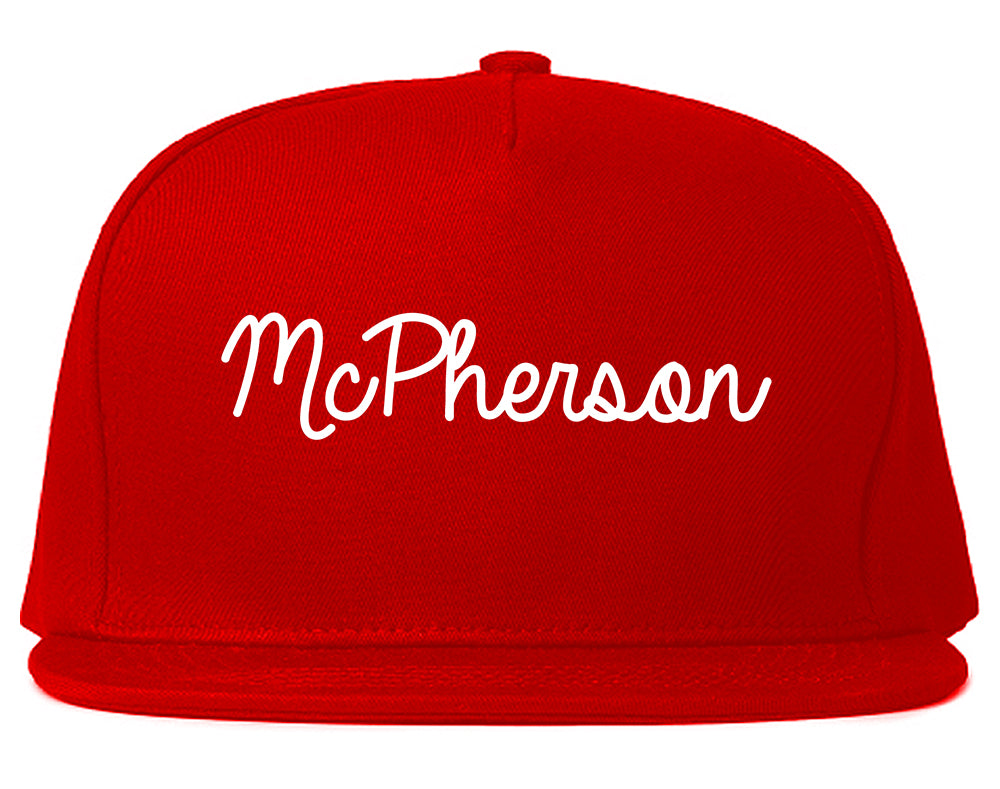 McPherson Kansas KS Script Mens Snapback Hat Red