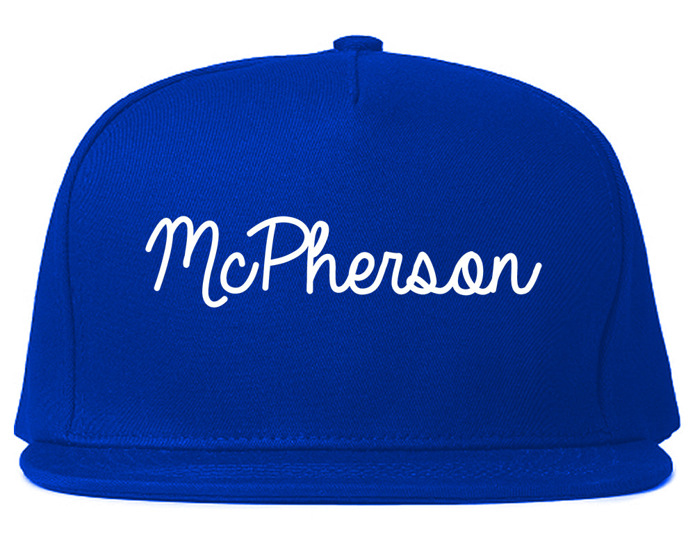 McPherson Kansas KS Script Mens Snapback Hat Royal Blue