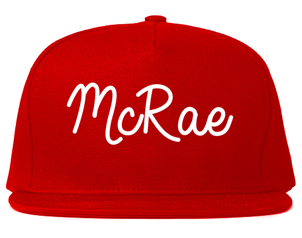 McRae Georgia GA Script Mens Snapback Hat Red