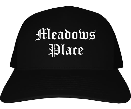 Meadows Place Texas TX Old English Mens Trucker Hat Cap Black