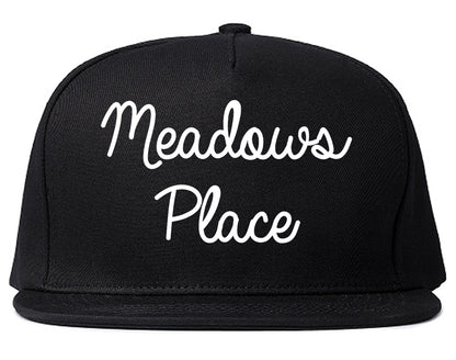 Meadows Place Texas TX Script Mens Snapback Hat Black