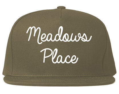 Meadows Place Texas TX Script Mens Snapback Hat Grey