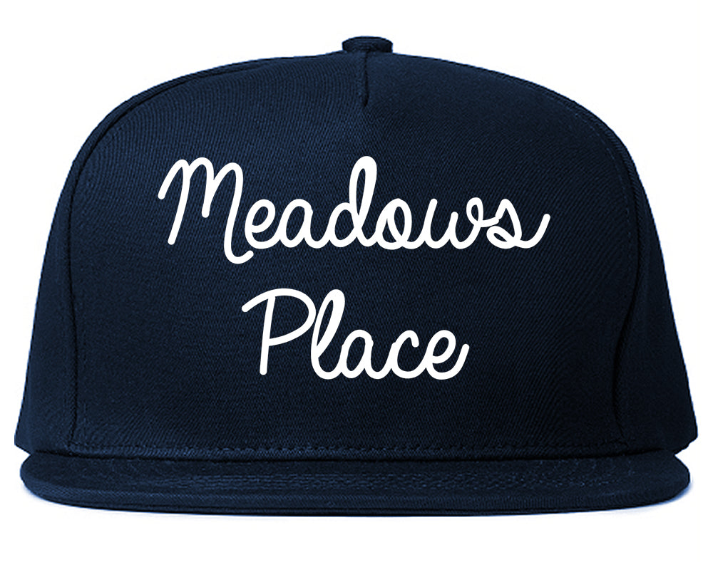 Meadows Place Texas TX Script Mens Snapback Hat Navy Blue