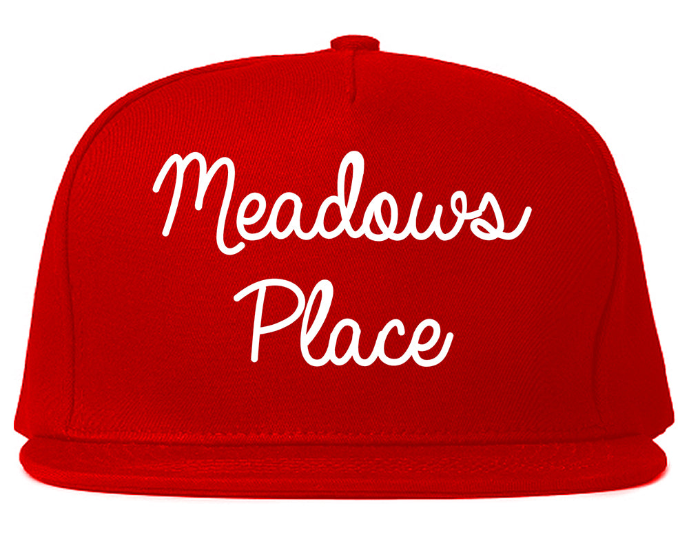 Meadows Place Texas TX Script Mens Snapback Hat Red
