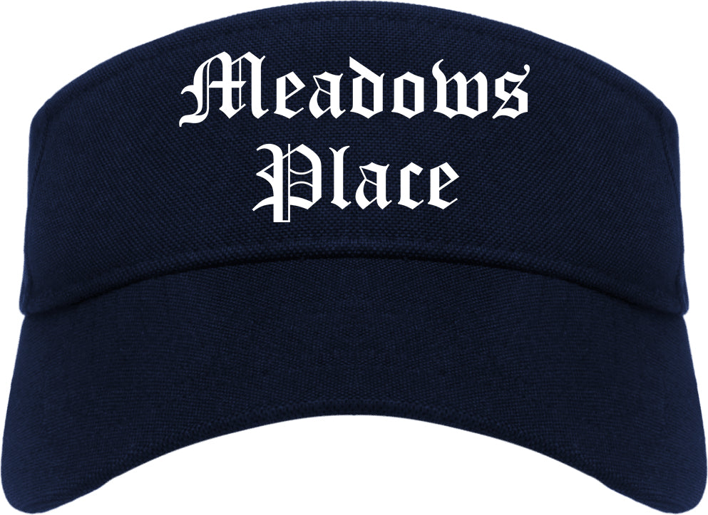Meadows Place Texas TX Old English Mens Visor Cap Hat Navy Blue
