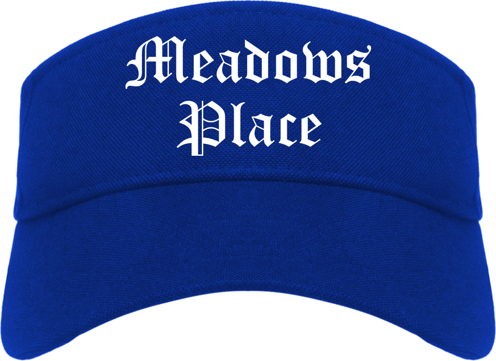 Meadows Place Texas TX Old English Mens Visor Cap Hat Royal Blue