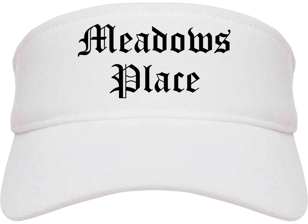 Meadows Place Texas TX Old English Mens Visor Cap Hat White