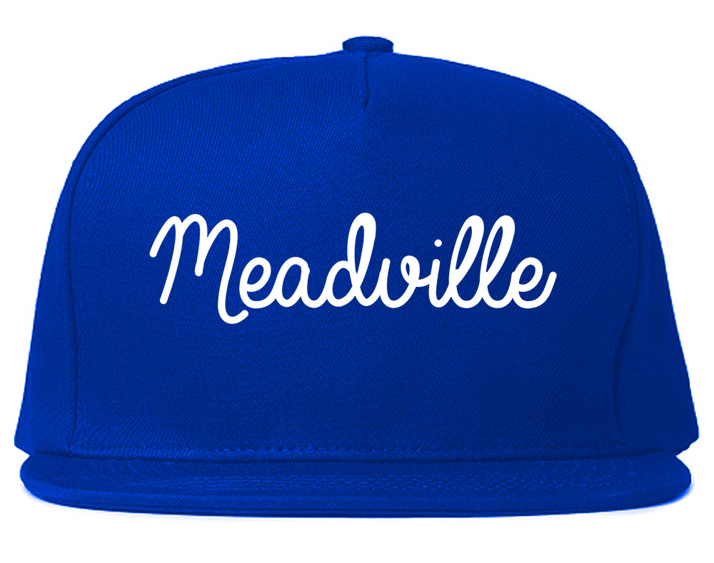 Meadville Pennsylvania PA Script Mens Snapback Hat Royal Blue