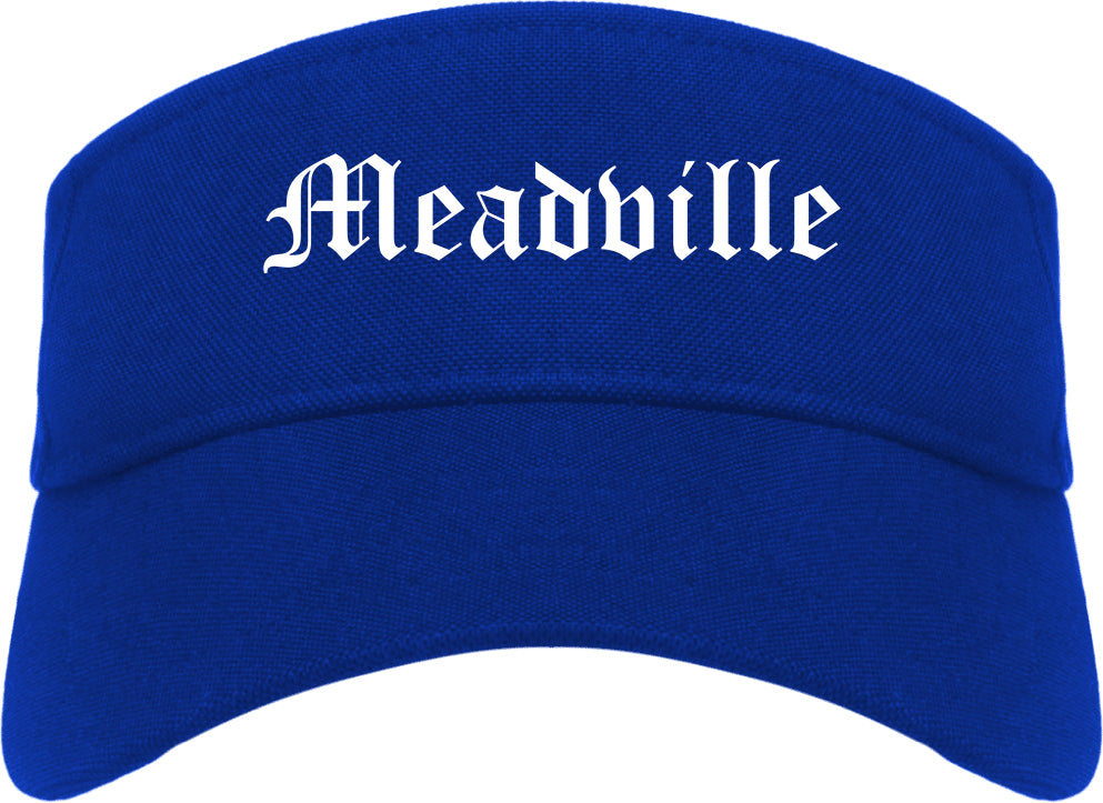Meadville Pennsylvania PA Old English Mens Visor Cap Hat Royal Blue