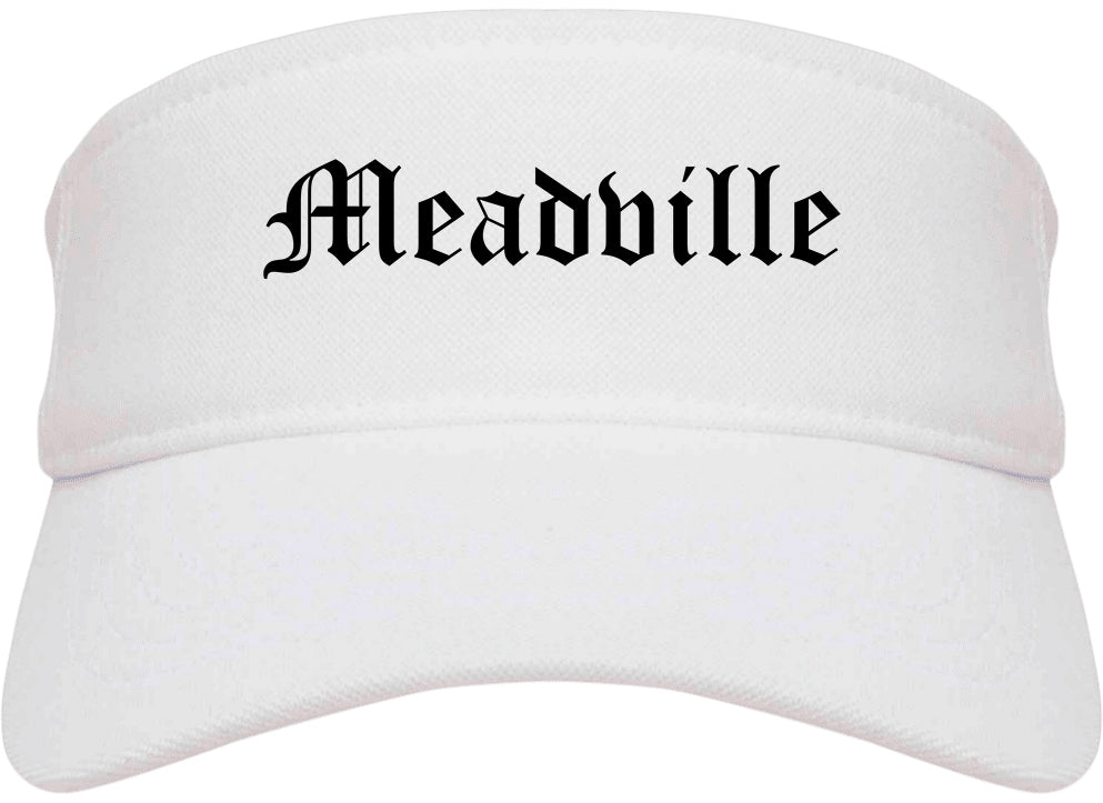 Meadville Pennsylvania PA Old English Mens Visor Cap Hat White