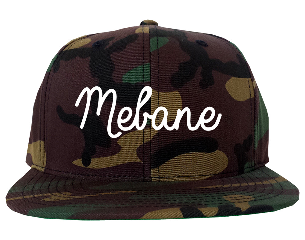 Mebane North Carolina NC Script Mens Snapback Hat Army Camo